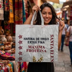Upcycled Mexican Market Tote – Recycled Flour Sack Woven Bag